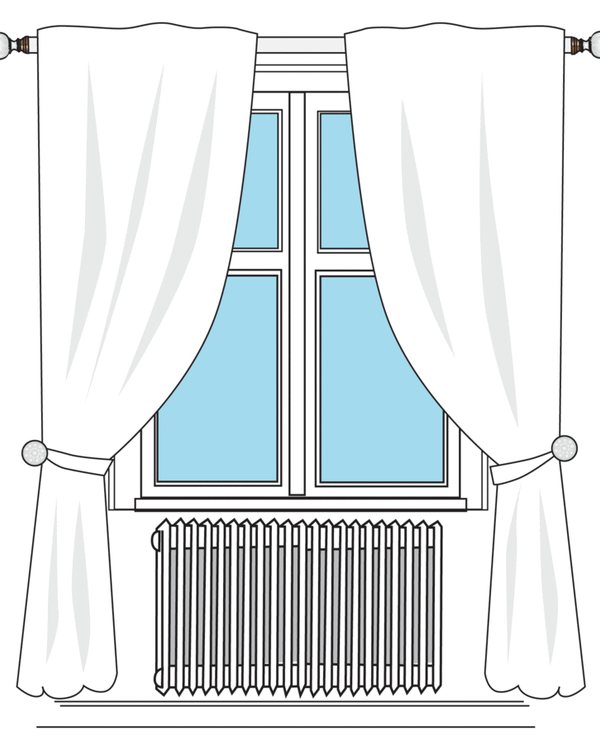 A line drawing of the finials used as curtain finials above a window