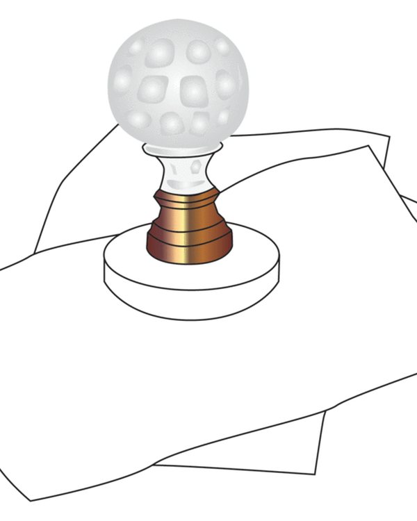 A line drawing of a finial mounted on a disc as a paperweight on loose papers