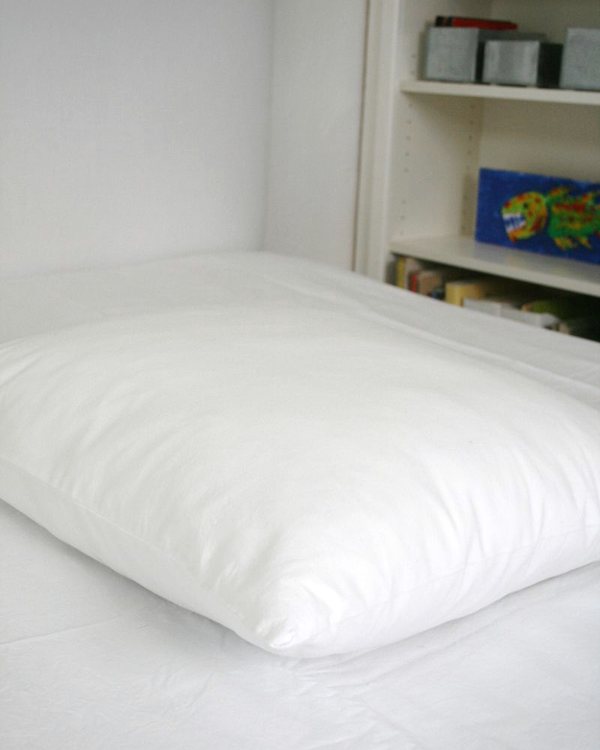 A single pillow on the bare overlay mattress