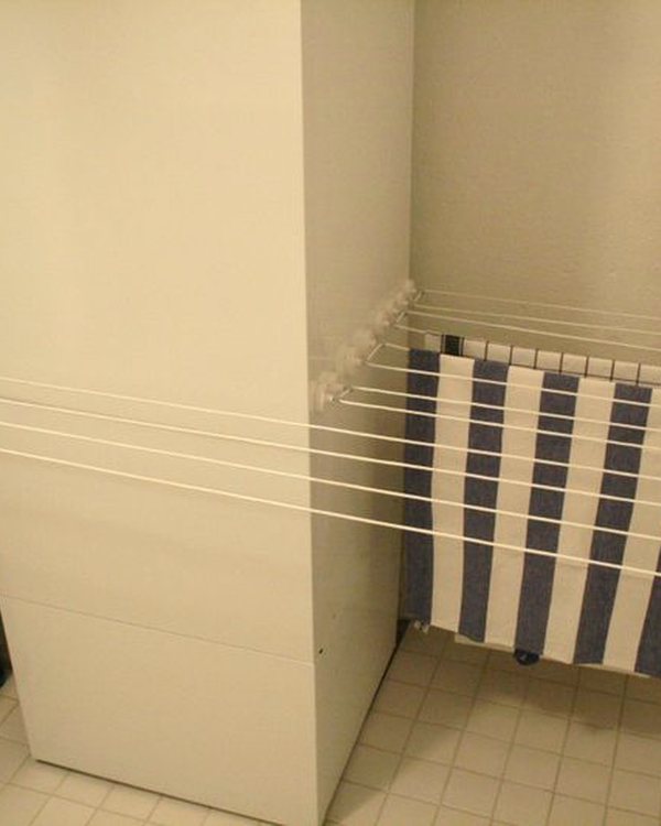 The finished line strung across the room above a folding drying rack